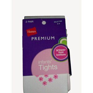 Hanes Gripper Foot Baby Infants Ballet Pink Tights 2 Pair Set Size 0-9 Months